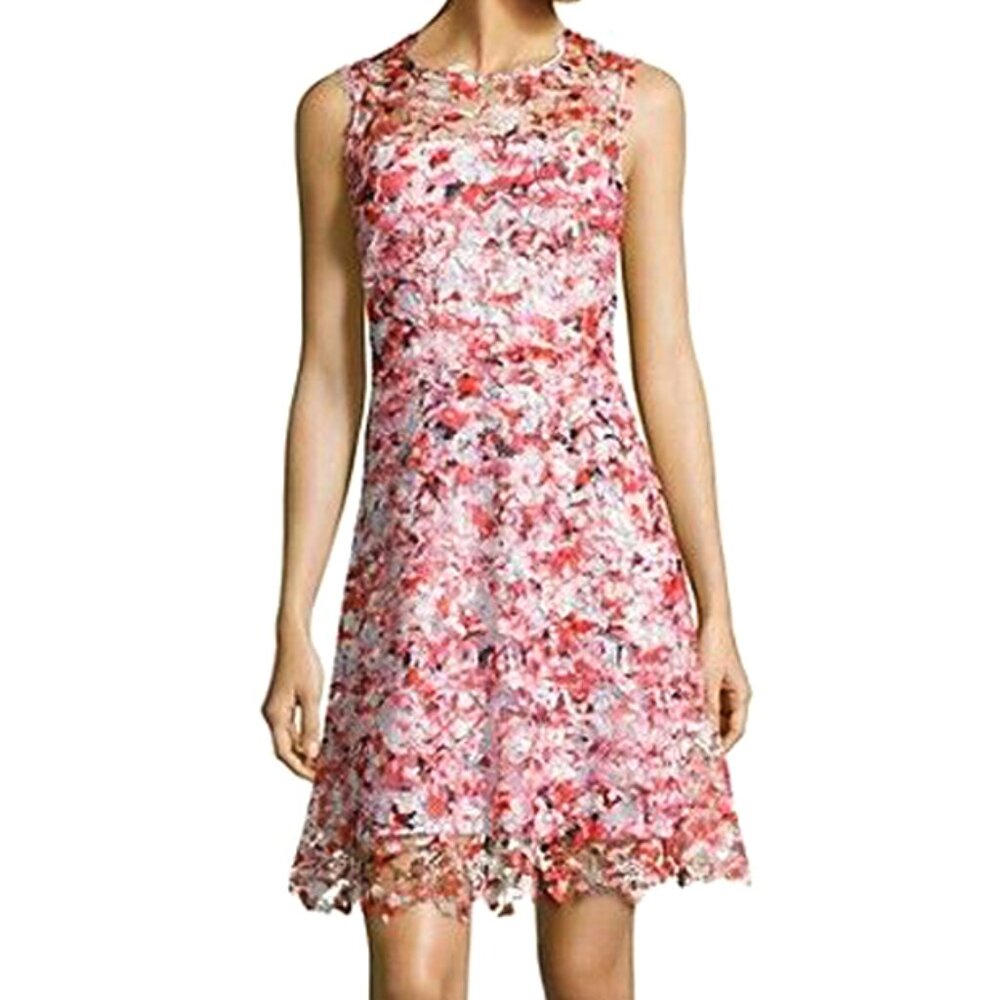 Elie Tahari Kaisa Cascading Floral Embroidery Lace Dress Redstone US Size 14